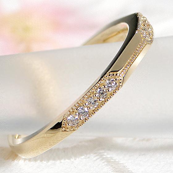 K18YG ダイヤモンド ユニセックス メンズ ピンキー リング 0.10ct 送料無料 K18 イエローゴールド 18金 ペア 男女兼用 小指 男性 父の日 指輪 ミル打ち ALH-0436の画像