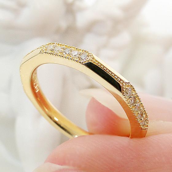 K18YG ダイヤモンド ユニセックス メンズ ピンキー リング 0.10ct 送料無料 K18 イエローゴールド 18金 ペア 男女兼用 小指 男性 父の日 指輪 ミル打ち ALH-0436の画像