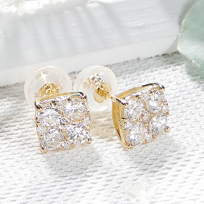 K18YG 0.7ct ダイヤモンド ピアス 送料無料 18金 イエローゴールド オシャレ スクエア 四角 シンプル 華やか ゴールド 人気 ダイア ダイヤ ゴールド ALH-0441の画像