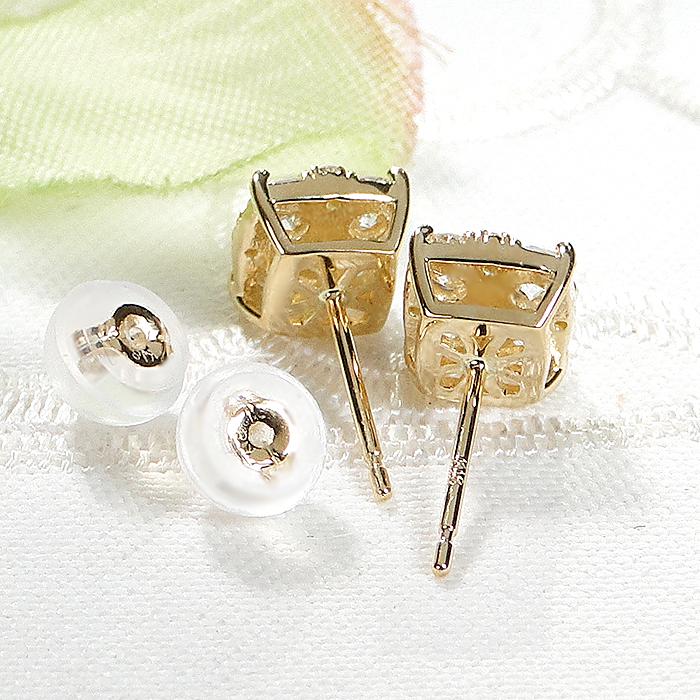 K18YG 0.7ct ダイヤモンド ピアス 送料無料 18金 イエローゴールド オシャレ スクエア 四角 シンプル 華やか ゴールド 人気 ダイア ダイヤ ゴールド ALH-0441の画像