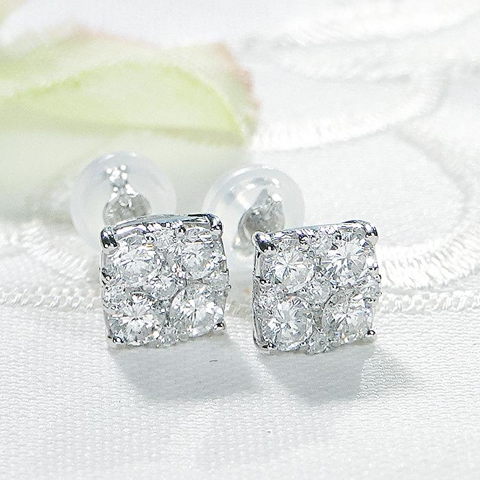 Pt900 0.7ct ダイヤモンド ピアス 送料無料 プラチナ PT オシャレ スクエア 四角 シンプル 華やか 豪華 0.7カラット 人気 ダイア ダイヤ ダイヤピアス ALH-0442の画像