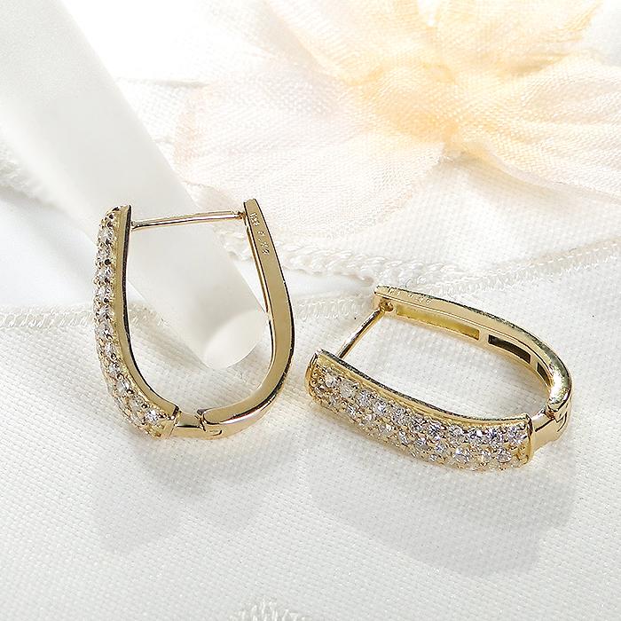 K18YG ダイヤモンド パヴェ 0.5ct 中折れ フープ ピアス 送料無料 18金 イエローゴールド プレゼント オシャレ k18 pave 綺麗 楕円 華やか 人気 パヴェ ALH-0443の画像