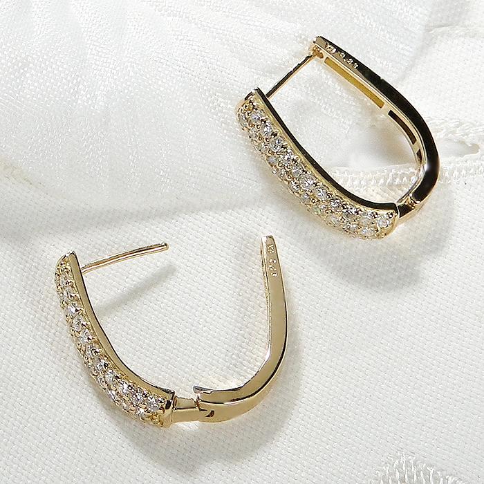 K18YG ダイヤモンド パヴェ 0.5ct 中折れ フープ ピアス 送料無料 18金 イエローゴールド プレゼント オシャレ k18 pave 綺麗 楕円 華やか 人気 パヴェ ALH-0443の画像