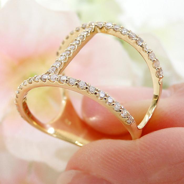 K18YG 0.4ct ダイヤモンド リング 送料無料 指輪 18金 K18 ゴールド 豪華 大ぶり 幅広 上品 0.4カラット インパクトギフト プレゼント エアリー ALH-0479の画像