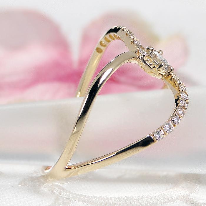 K18YG ダイヤモンド リング 0.30ct 送料無料 18金 K18 ゴールド ジュエリー イエローゴールド ダイヤ オシャレ 幅広 クロス 透け感 交差 指輪 大きめ ALH-0480の画像