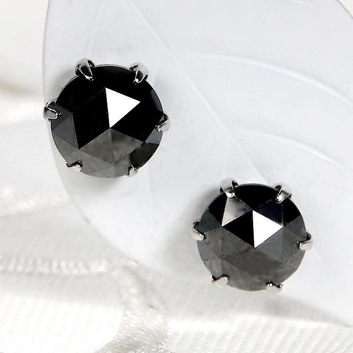 Pt900 2.0ct 一粒 ブラック ダイヤモンド ピアス 送料無料 プラチナ PT ダイヤ 一粒 1粒 六本爪  男女兼用 メンズ レディース ジュエリー 1.0ct 2.0ct ALH-0490の画像
