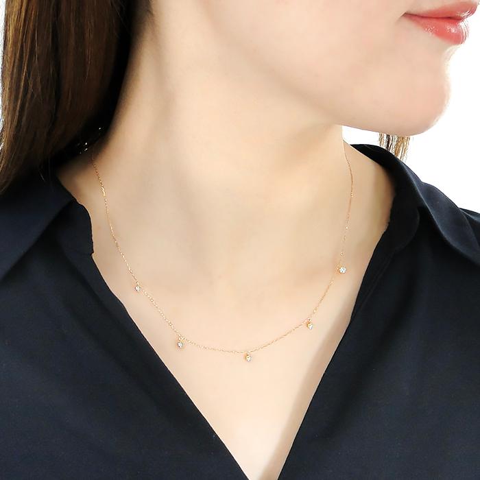 K18YG 0.30ct ダイヤモンド ステーション ネックレス 送料無料 K18 18金 YG ゴールド ペンダント 人気 ダイヤ ステーション ジュエリー 0.3カラット ALH-0496の画像