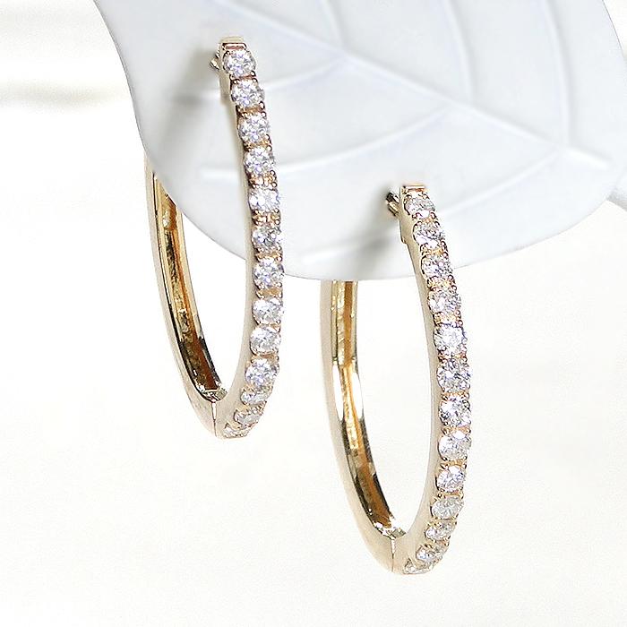 K18YG 0.26ct ダイヤモンド 中折れ フープ ピアス 送料無料 18金 イエローゴールド ゴールド 定番 上品 人気 可愛い エタニティピアス キャッチレス ALH-0502の画像