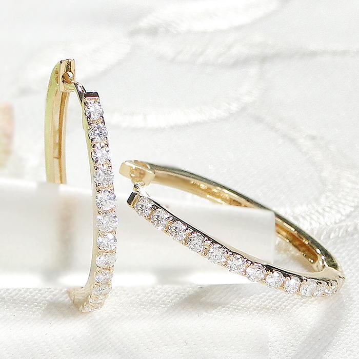K18YG 0.26ct ダイヤモンド 中折れ フープ ピアス 送料無料 18金 イエローゴールド ゴールド 定番 上品 人気 可愛い エタニティピアス キャッチレス ALH-0502の画像
