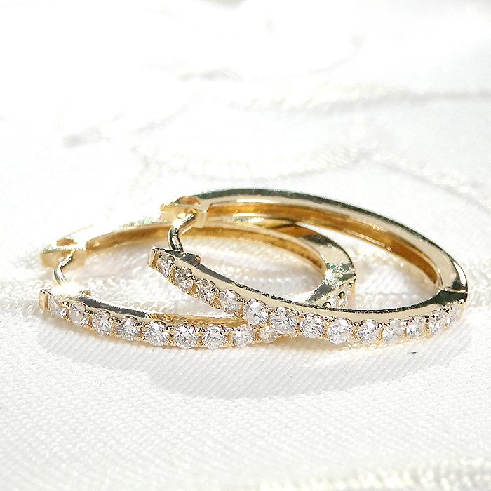K18YG 0.26ct ダイヤモンド 中折れ フープ ピアス 送料無料 18金 イエローゴールド ゴールド 定番 上品 人気 可愛い エタニティピアス キャッチレス ALH-0502の画像