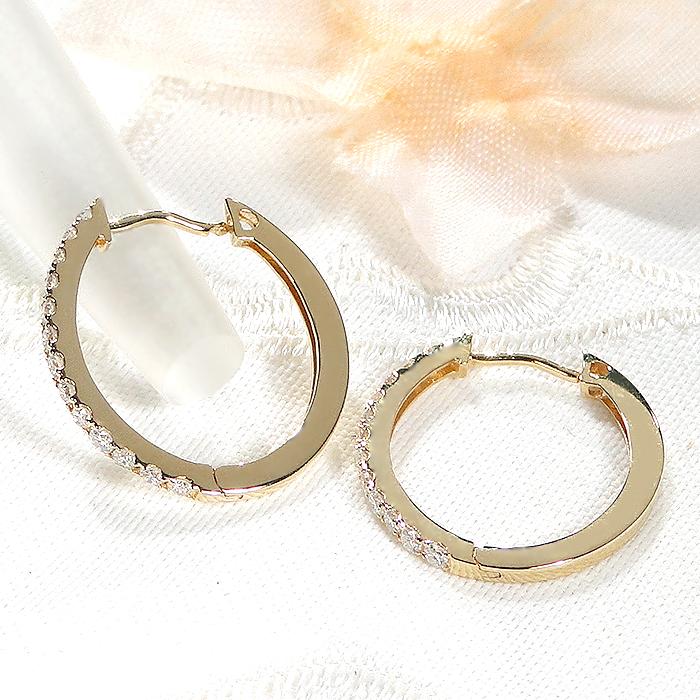 K18YG 0.26ct ダイヤモンド 中折れ フープ ピアス 送料無料 18金 イエローゴールド ゴールド 定番 上品 人気 可愛い エタニティピアス キャッチレス ALH-0502の画像