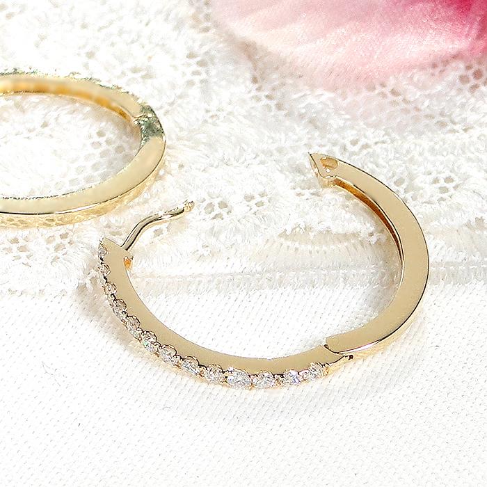 K18YG 0.26ct ダイヤモンド 中折れ フープ ピアス 送料無料 18金 イエローゴールド ゴールド 定番 上品 人気 可愛い エタニティピアス キャッチレス ALH-0502の画像