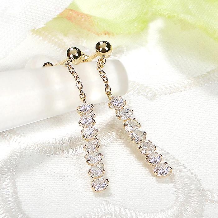 K18YG ダイヤモンド ピアス 0.50ct 送料無料 18金 K18 ゴールド ゴールドピアス 上品 ダイヤモンド スタッド 綺麗 揺れる ライン 縦ライン 0.5カラット ALH-0507の画像