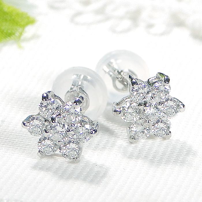 Pt900 0.40ct フラワー ダイヤモンド ピアス プラチナ PT ダイヤ