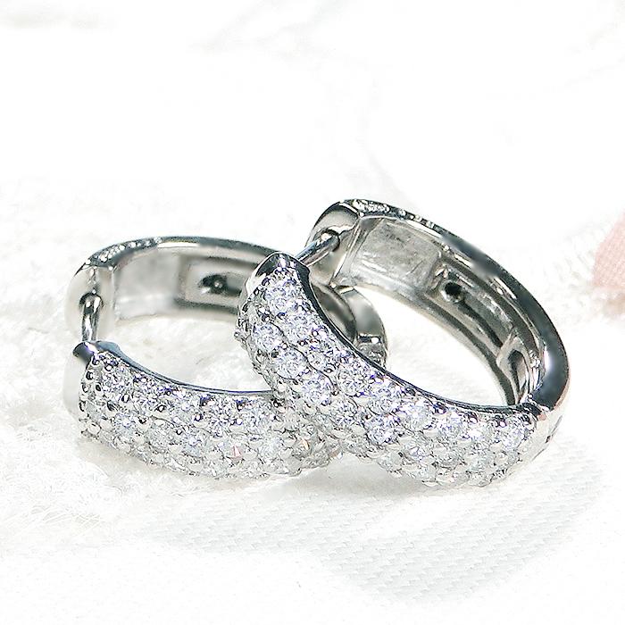 Pt900 ダイヤモンド パヴェ 0.5ct 中折れ フープ ピアス 送料無料 PT プラチナ 簡単装着 キャッチレス プレゼント 定番 0.5カラット パヴェ pave ALH-0512の画像