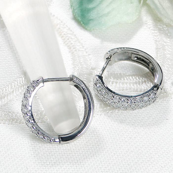 Pt900 ダイヤモンド パヴェ 0.5ct 中折れ フープ ピアス 送料無料 PT プラチナ 簡単装着 キャッチレス プレゼント 定番 0.5カラット パヴェ pave ALH-0512の画像