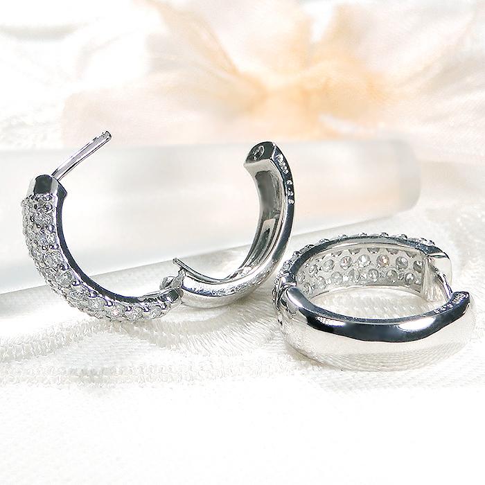 Pt900 ダイヤモンド パヴェ 0.5ct 中折れ フープ ピアス 送料無料 PT プラチナ 簡単装着 キャッチレス プレゼント 定番 0.5カラット パヴェ pave ALH-0512の画像
