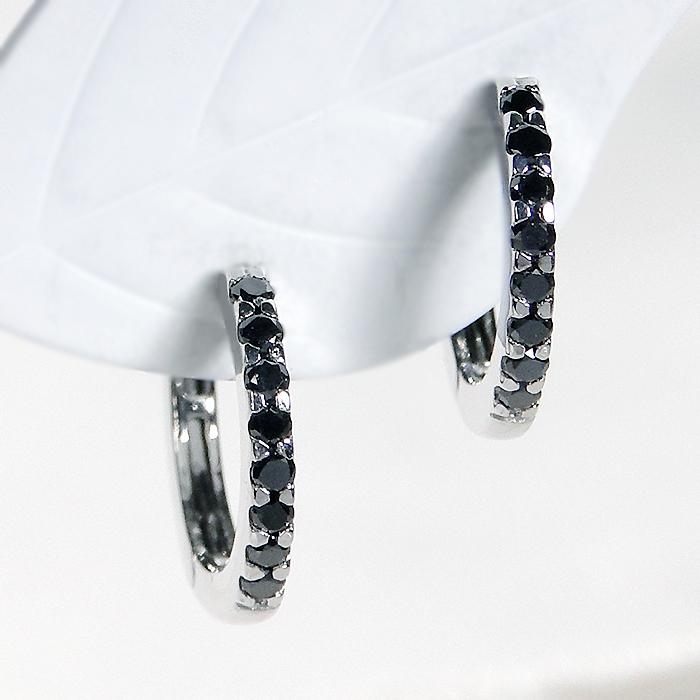 Pt900 ブラック ダイヤモンド 中折れ フープ ピアス 0.26ct 送料無料 人気 オシャレ ゴールド 黒 漆黒 クール シンプル PT プラチナ ブラックダイヤ ALH-0517の画像
