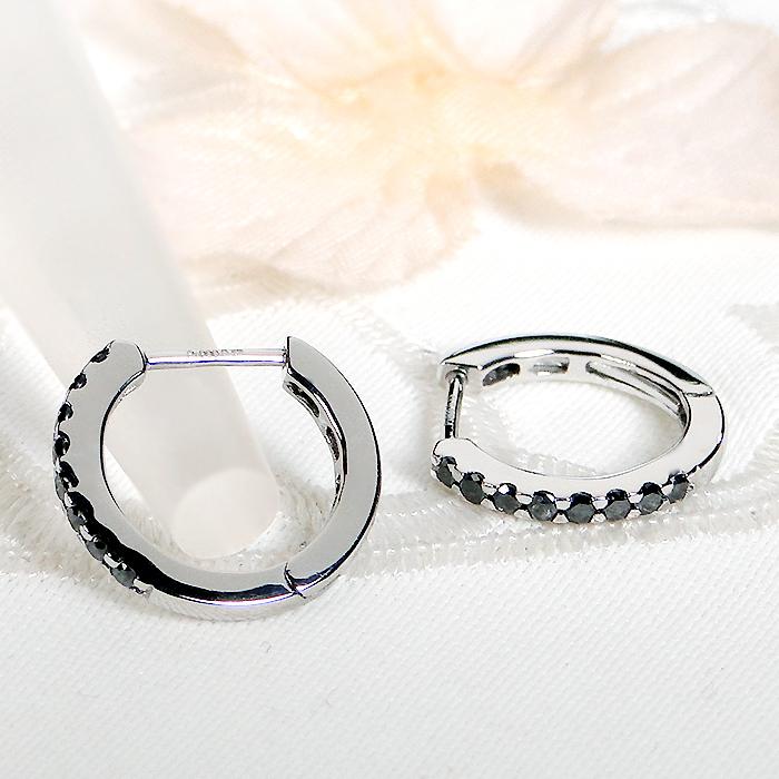 Pt900 ブラック ダイヤモンド 中折れ フープ ピアス 0.26ct 送料無料 人気 オシャレ ゴールド 黒 漆黒 クール シンプル PT プラチナ ブラックダイヤ ALH-0517の画像