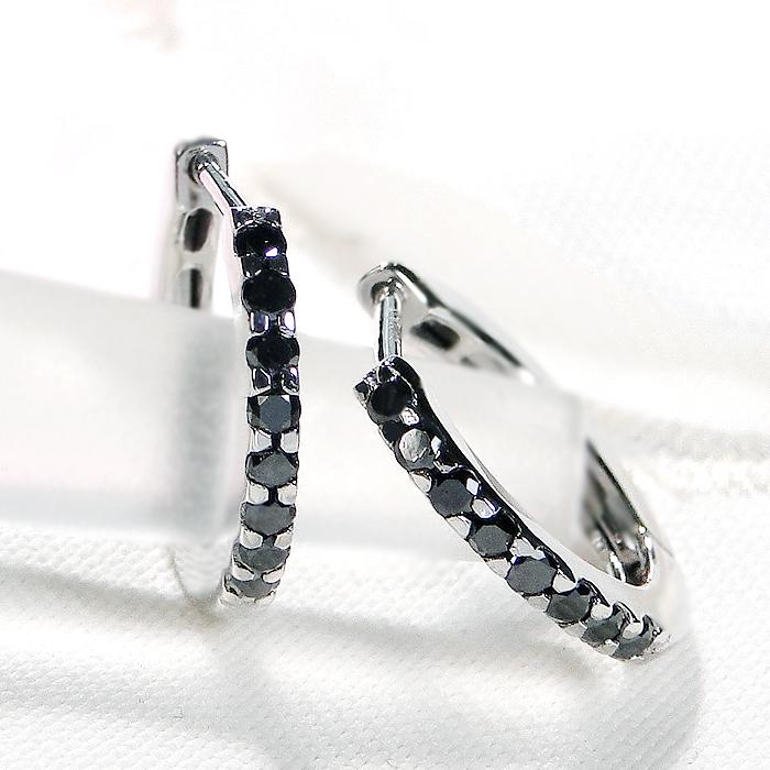Pt900 ブラック ダイヤモンド 中折れ フープ ピアス 0.26ct 送料無料 人気 オシャレ ゴールド 黒 漆黒 クール シンプル PT プラチナ ブラックダイヤ ALH-0517の画像