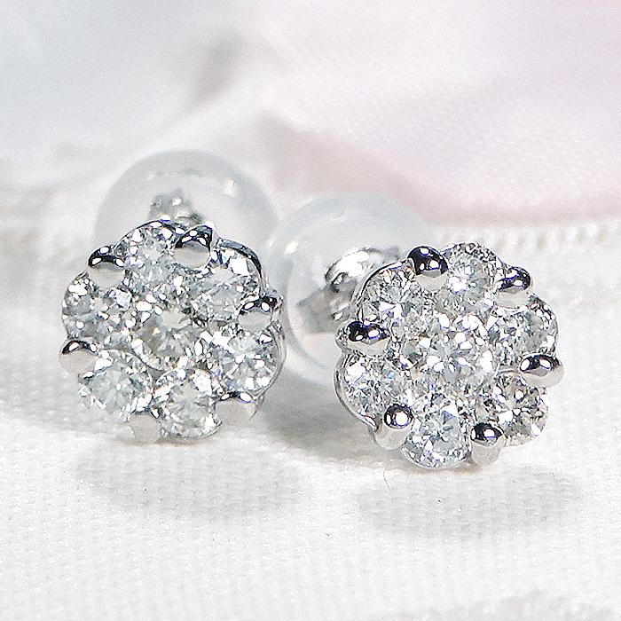 PT900 0.50ct ダイヤモンド ピアス 送料無料 プラチナ PT ダイヤ ダイア 上品 女性 スタッドピアス 可愛い 人気 0.5ct 花 フラワー 0.5カラット ALH-0539の画像
