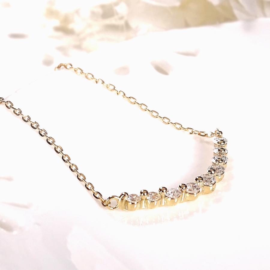 Pt900 K18 YG PG 0.30ct ダイヤモンド ライン ネックレス 送料無料 プラチナ PT K18 18金 YG PG ゴールド ジュエリー ペンダント 可愛い ダイヤ 9石 ALH-0601の画像