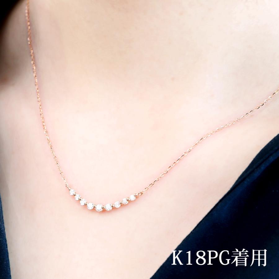 Pt900 K18 YG PG 0.30ct ダイヤモンド ライン ネックレス 送料無料 プラチナ PT K18 18金 YG PG ゴールド ジュエリー ペンダント 可愛い ダイヤ 9石 ALH-0601の画像
