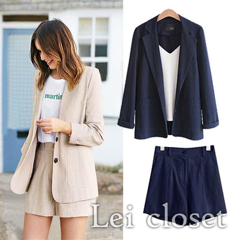 セットアップ レディース 上下セット スーツ ジャケット ショートパンツ 2点セット コットン カジュアル お呼ばれ ママ キレイめ Lcs2103tyc Lei Closet 通販 Yahoo ショッピング