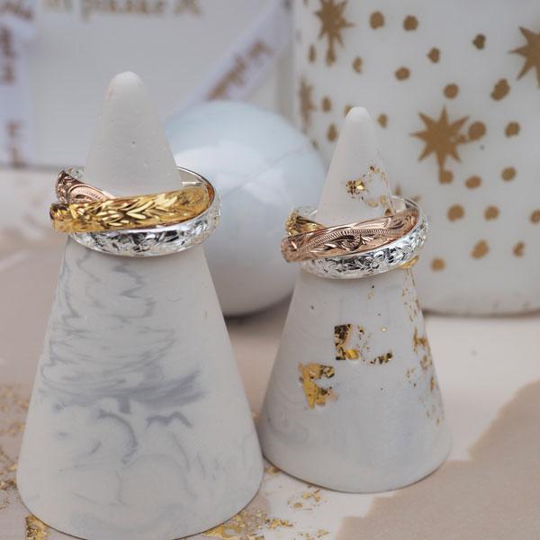 ハワイアンジュエリー リング 3連 トリプルカラーリング シルバー