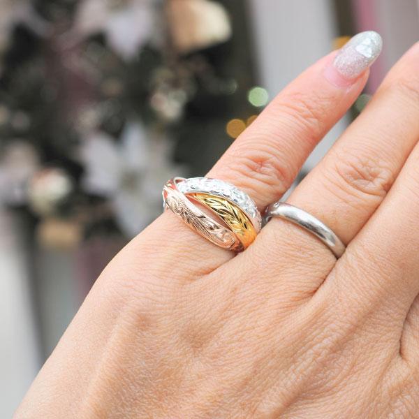 ハワイアンジュエリー リング 3連 トリプルカラーリング シルバー