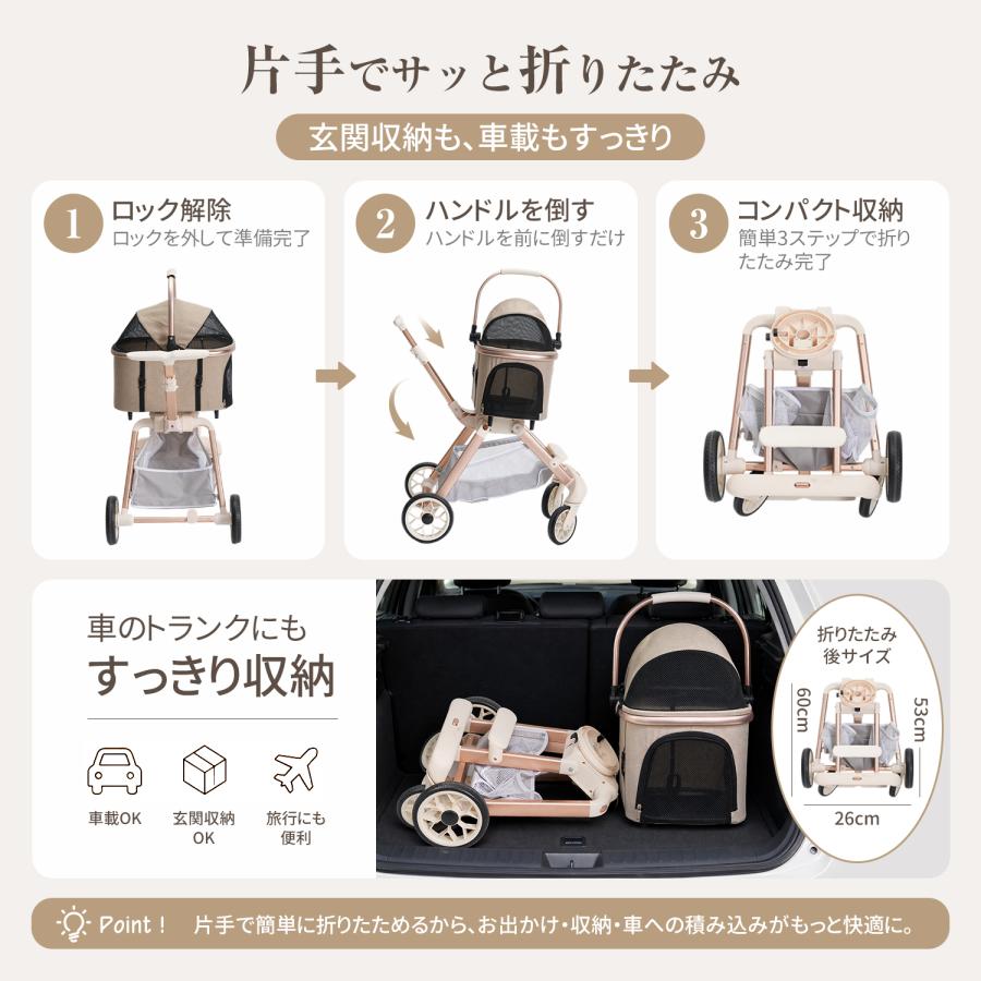 折りたたみ わんタッチ 3way ペットカート 分離型 対面式 フルオープン4輪 ペットカート 折りたたみ わんタッチ 3way 分離型 対面式 フルオープン