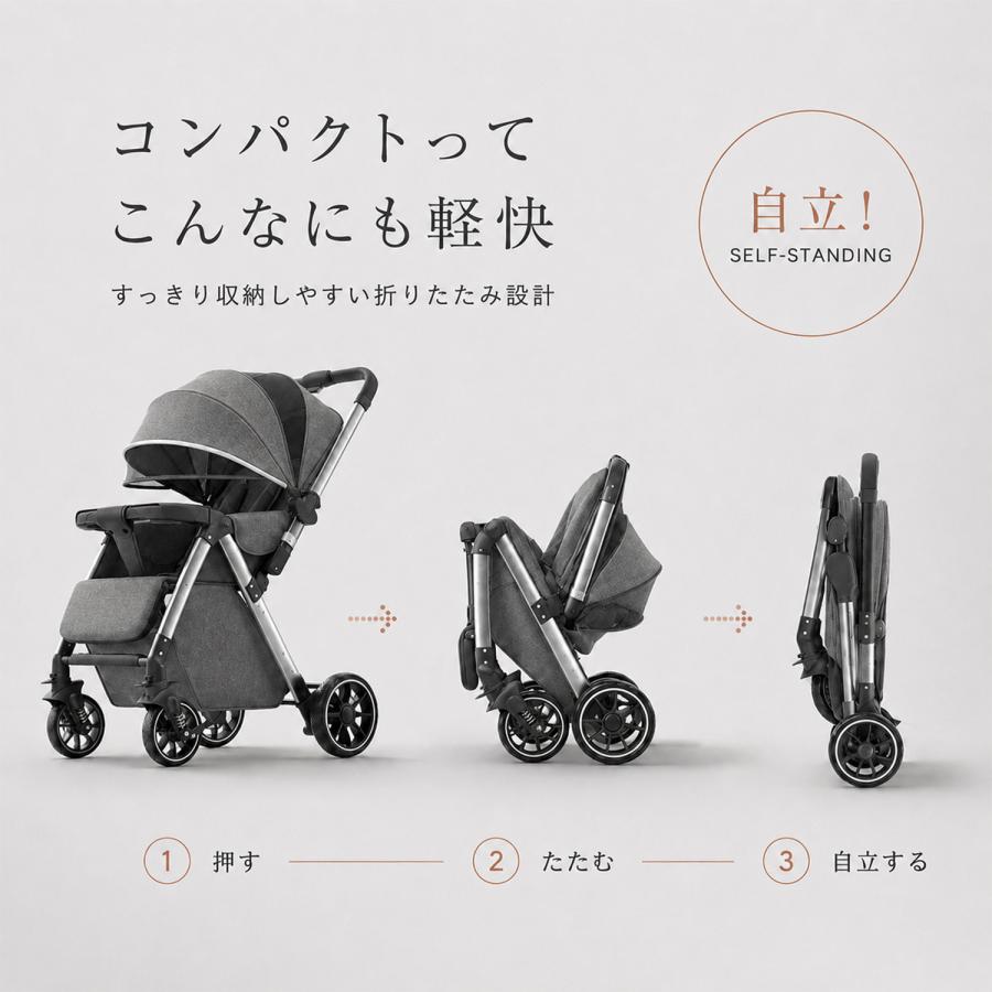 ベビーカー 折りたたみ機能付き ベビーカー 折りたたみ コンパクト 自立式 両対面 対面式 背面式 5点式