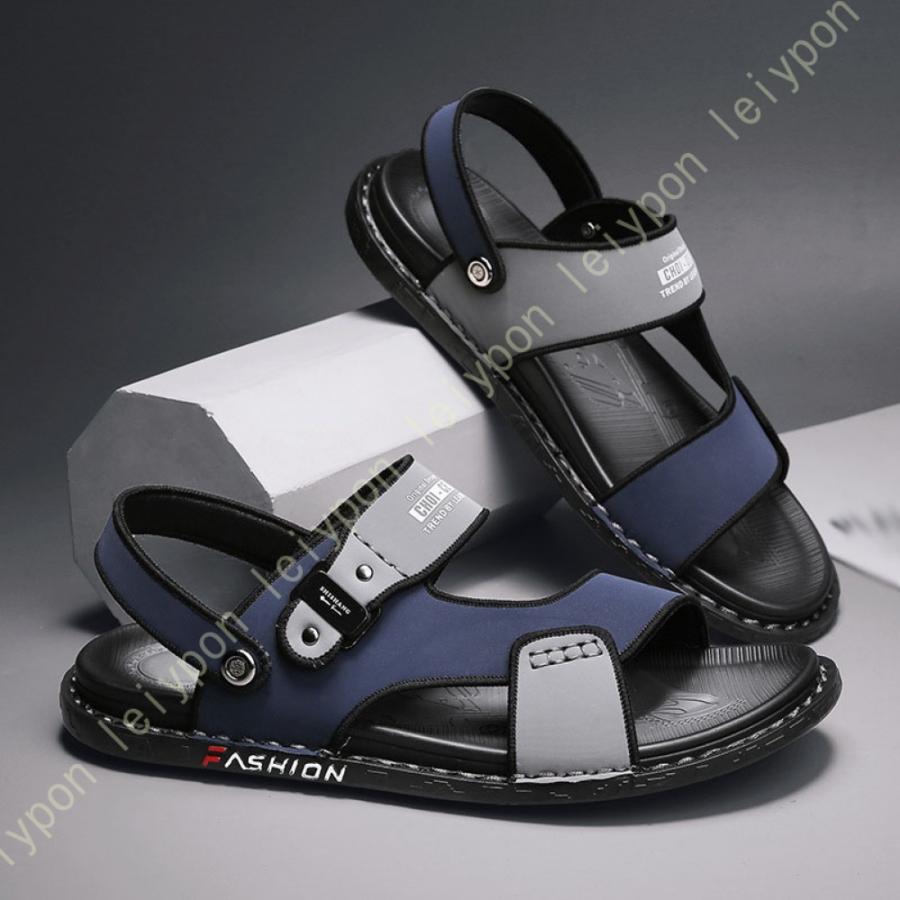 サンダル メンズ PUレザー おしゃれ 靴 2way レザーサンダル スリッパ