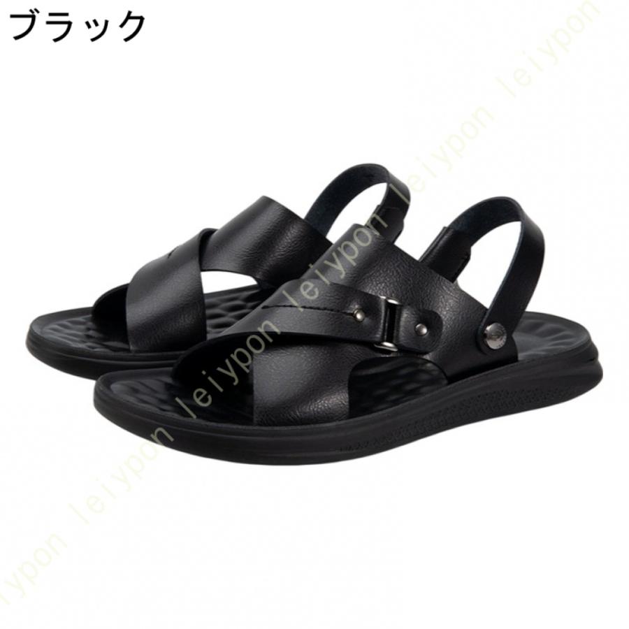 サンダル メンズ PUレザー おしゃれ 靴 2way レザーサンダル スリッパ