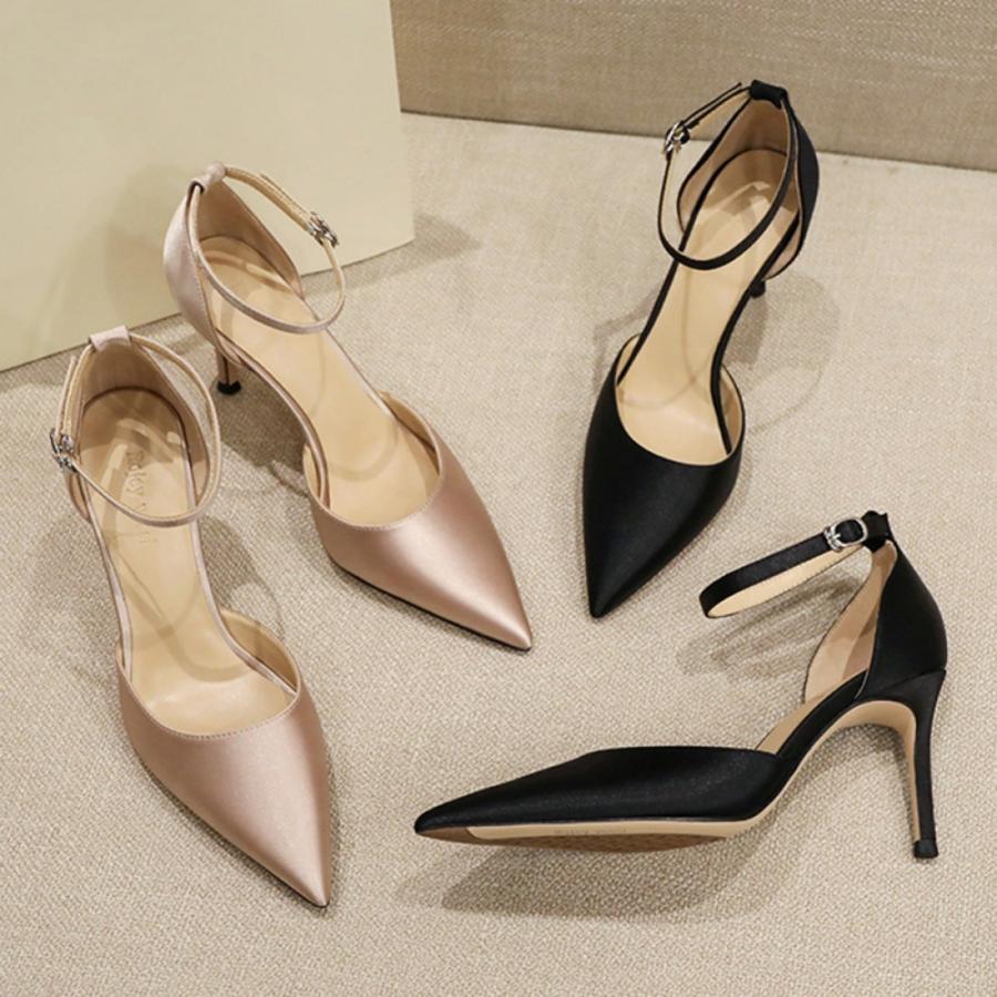 パンプス ストラップ ハイヒール ピンヒール レディース 黒 痛く