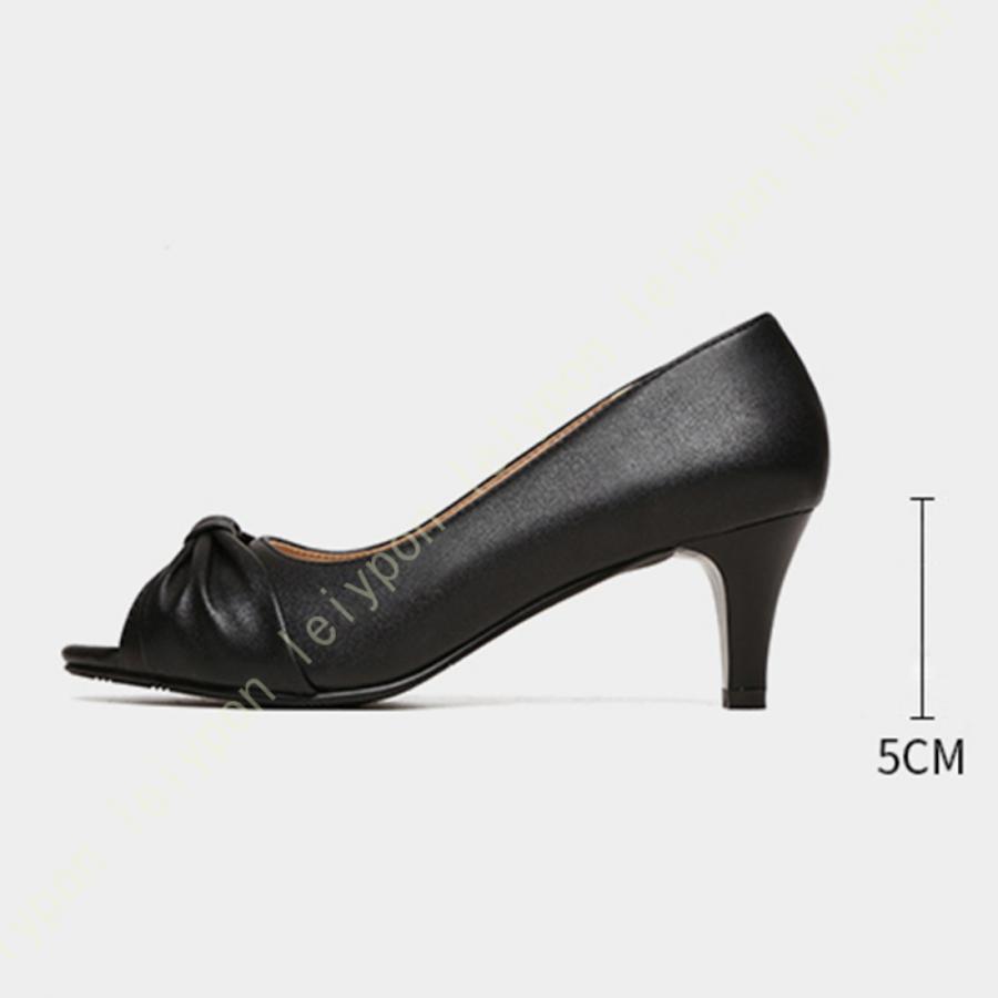 パンプス オープントゥ ミドルヒール レディース バック