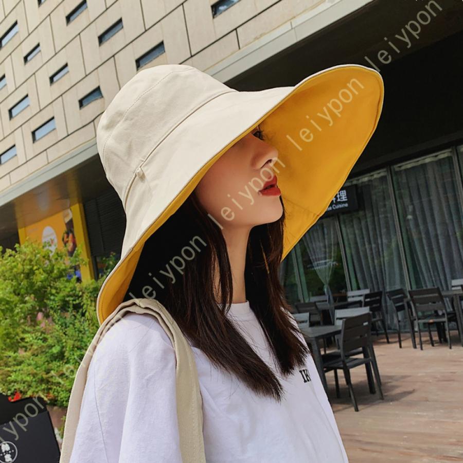 新色 紐付き UVカット帽子 つば広 日焼け防止 女優帽 折りたたみ