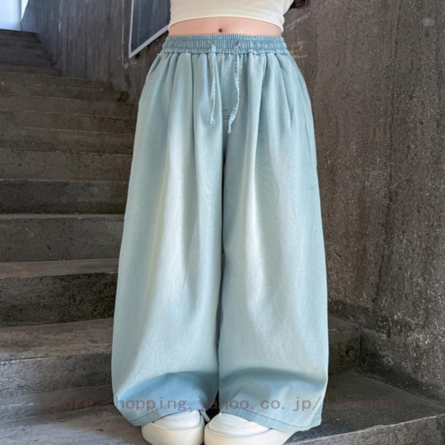 デニムパンツ 女の子 ワイドパンツ キッズ 薄手 涼しい ジュニア 夏 ゆったり ロング丈 子供服 薄手 ボトムス ゴムウエスト カジュアル 通園 通学 普段着 |  | 15