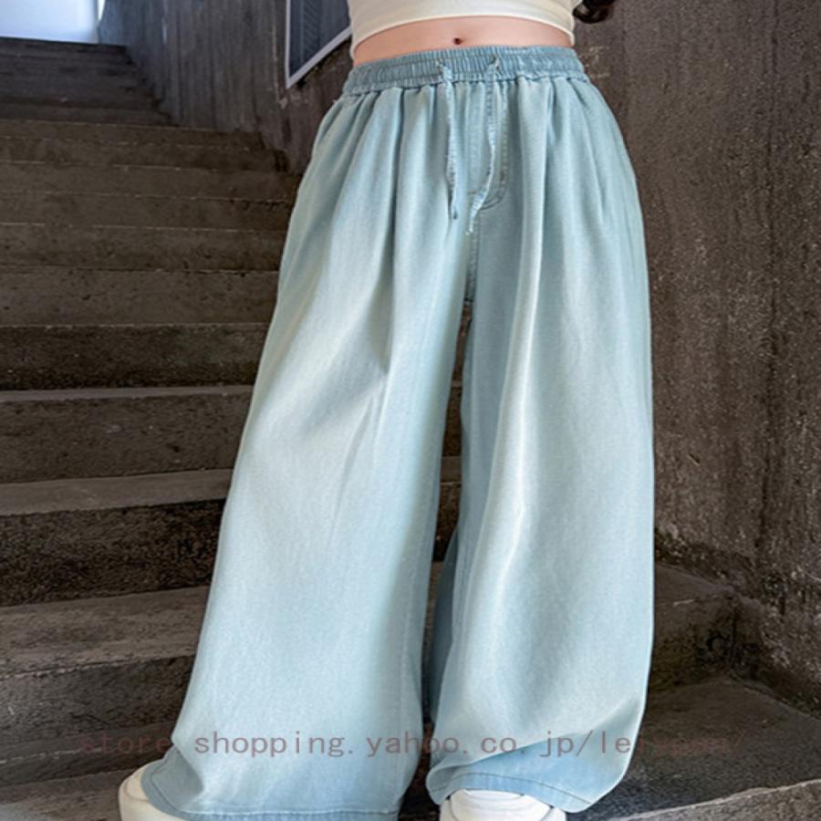 デニムパンツ 女の子 ワイドパンツ キッズ 薄手 涼しい ジュニア 夏 ゆったり ロング丈 子供服 薄手 ボトムス ゴムウエスト カジュアル 通園 通学 普段着 |  | 16