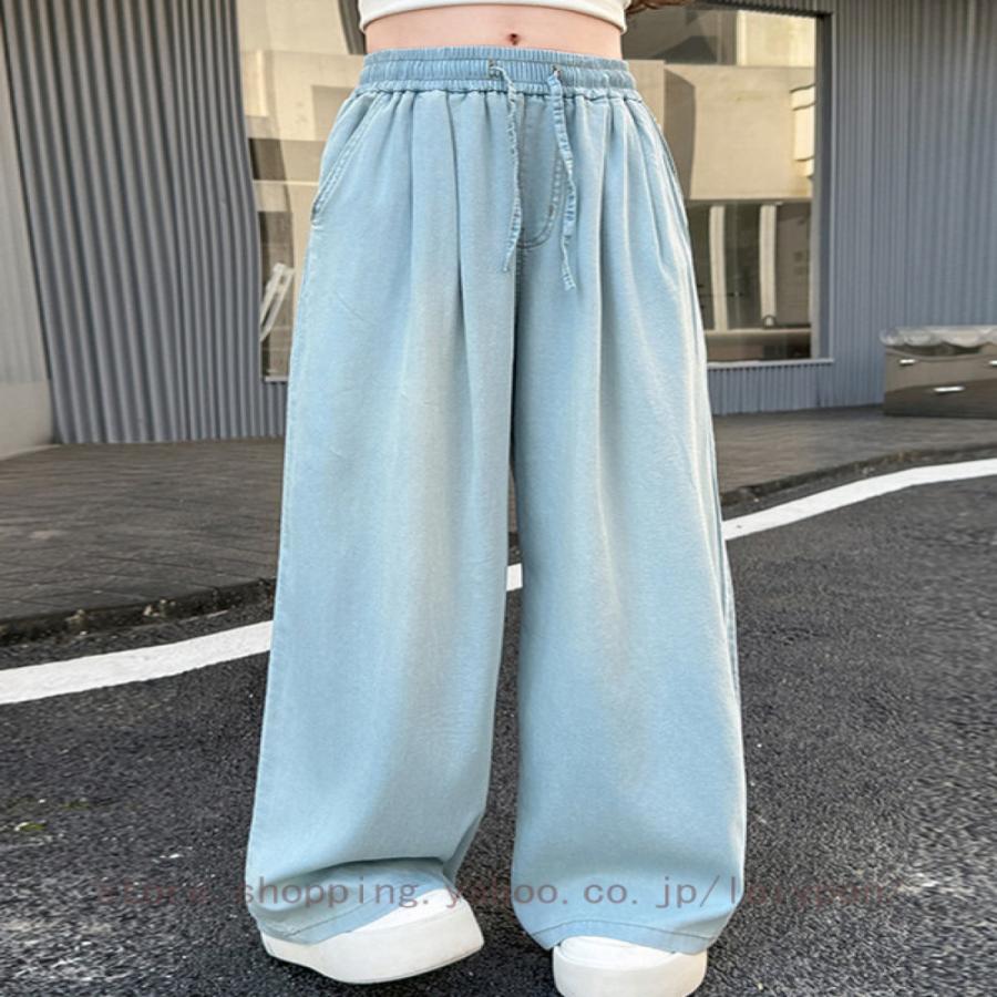 デニムパンツ 女の子 ワイドパンツ キッズ 薄手 涼しい ジュニア 夏 ゆったり ロング丈 子供服 薄手 ボトムス ゴムウエスト カジュアル 通園 通学 普段着 |  | 17