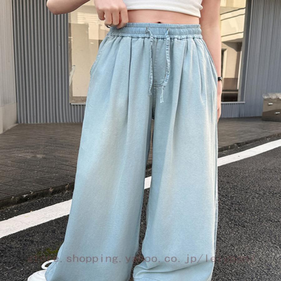 デニムパンツ 女の子 ワイドパンツ キッズ 薄手 涼しい ジュニア 夏 ゆったり ロング丈 子供服 薄手 ボトムス ゴムウエスト カジュアル 通園 通学 普段着 |  | 18