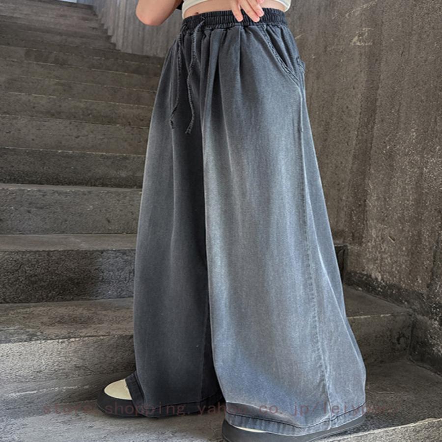 デニムパンツ 女の子 ワイドパンツ キッズ 薄手 涼しい ジュニア 夏 ゆったり ロング丈 子供服 薄手 ボトムス ゴムウエスト カジュアル 通園 通学 普段着 |  | 07