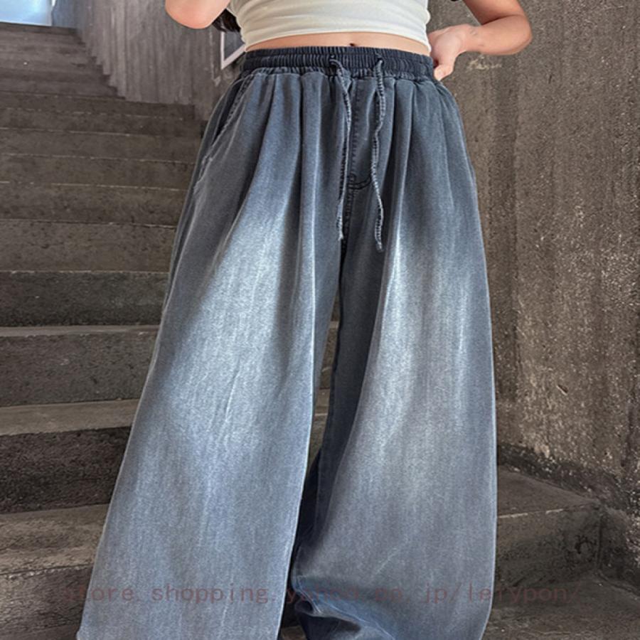 デニムパンツ 女の子 ワイドパンツ キッズ 薄手 涼しい ジュニア 夏 ゆったり ロング丈 子供服 薄手 ボトムス ゴムウエスト カジュアル 通園 通学 普段着 |  | 09