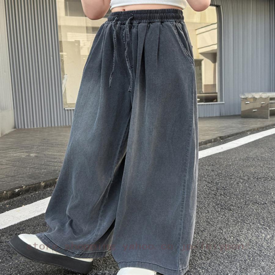 デニムパンツ 女の子 ワイドパンツ キッズ 薄手 涼しい ジュニア 夏 ゆったり ロング丈 子供服 薄手 ボトムス ゴムウエスト カジュアル 通園 通学 普段着 |  | 11