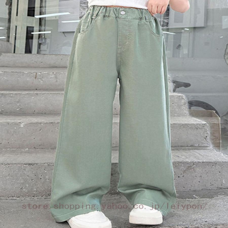 デニムパンツ 女の子 ワイド ジーパン ボトムス パンツ デニム 子供服 小学生 中学生 女の子 キッズ ジュニア 通学 おでかけ |  | 06