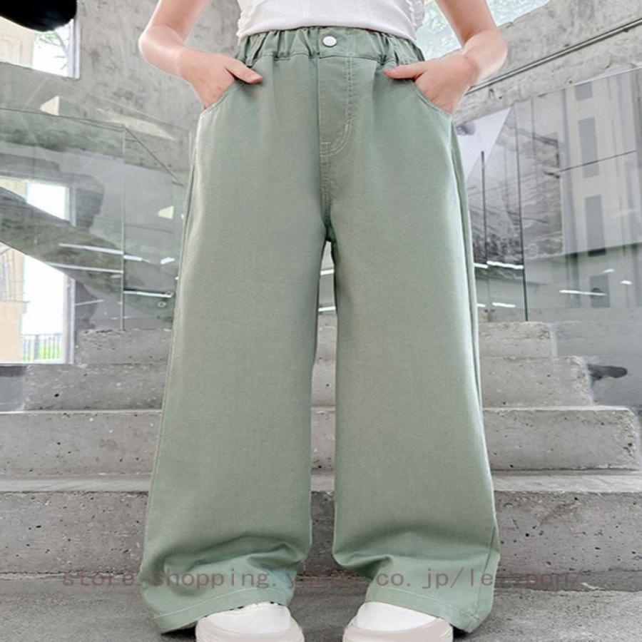 デニムパンツ 女の子 ワイド ジーパン ボトムス パンツ デニム 子供服 小学生 中学生 女の子 キッズ ジュニア 通学 おでかけ |  | 08