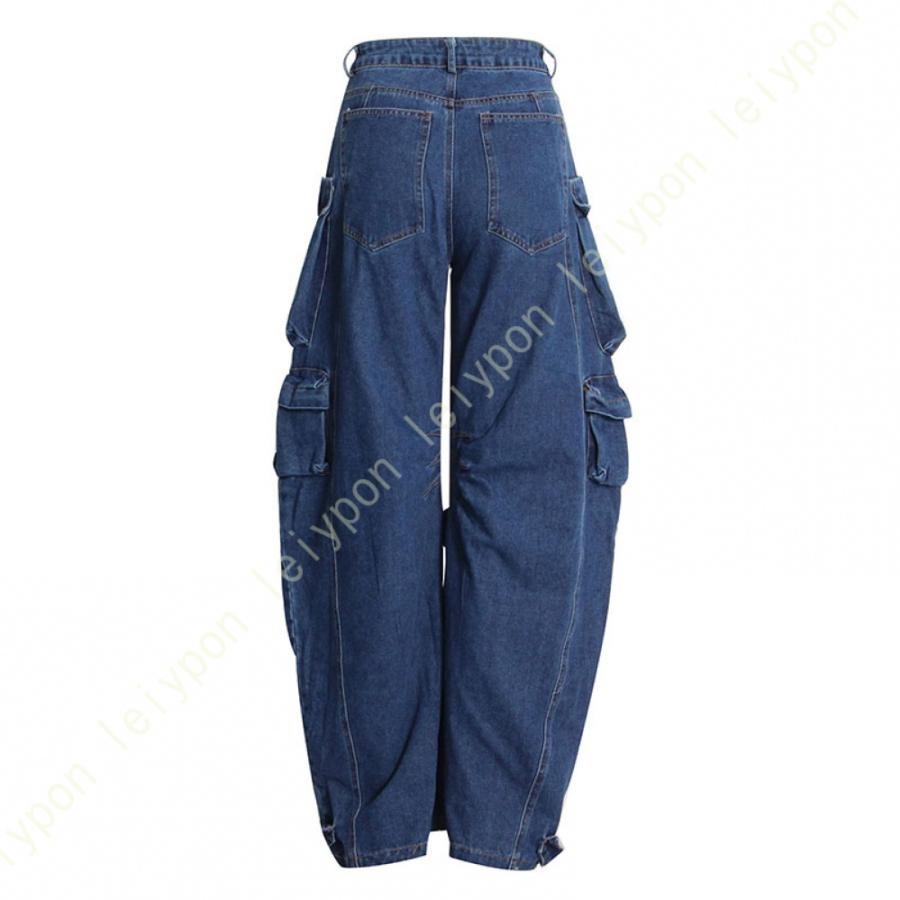 サイドストラップ ルーズ デニム ワイド パンツ 韓国 冬 nr7576