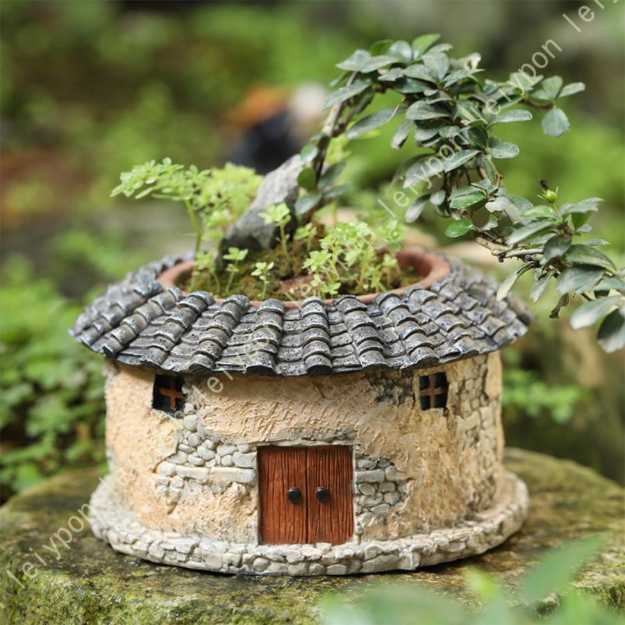 ハウスの置物 樹脂 植木鉢 オーナメント ガーデン オブジェ 置物