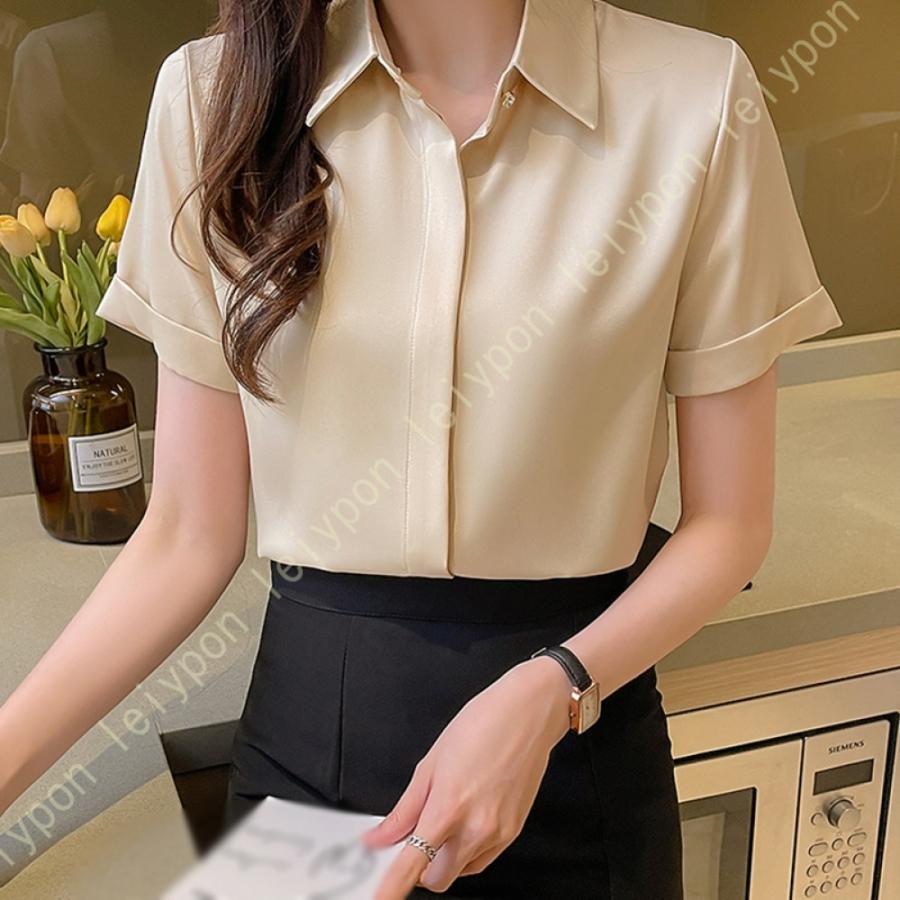 事務服 ブラウス シャツ レディース ワイシャツ 春 夏 スキッパーシャツ レディース ブラウス オフィス シャツ 白 半袖 大人 可愛い オフィス 通勤 OL