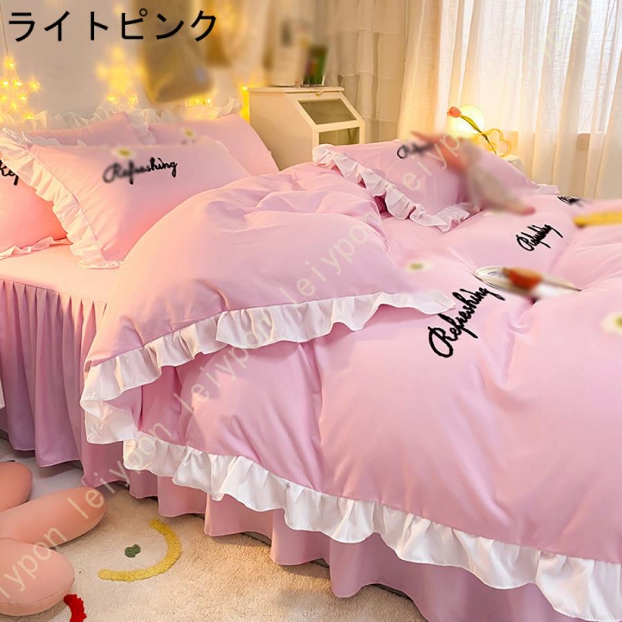 布団カバーセット 3点セット 寝具カバー ベッドスカート 敷き布団カバー 吸湿通気 北欧風 掛け布団カ バー シーツカバー おしゃれ 花柄 かわいい 姫系_9